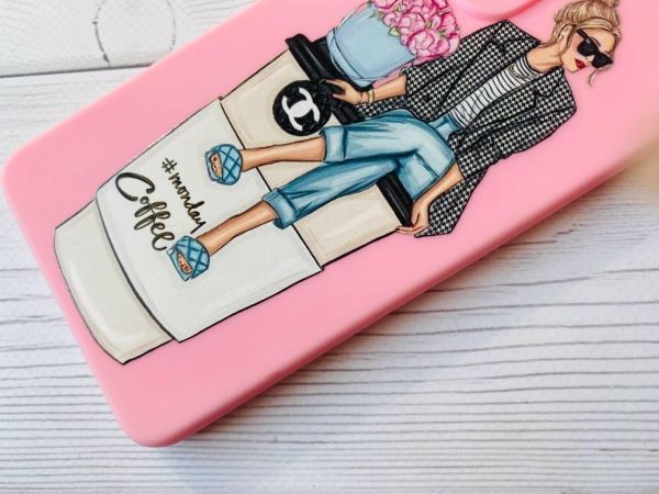 Матовий рожевий чохол на Samsung Galaxy A11 Дівчина на каві (принт 228)