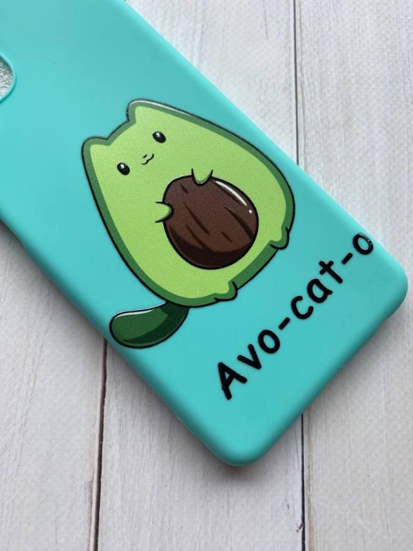 Матовий бірюзовий чохол на Apple iPhone 13 :: Котик Авокадо (принт 306)