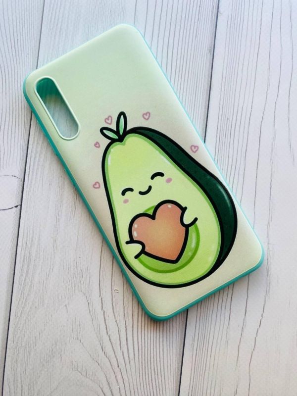 Матовий чохол з бірюзовими боками на Samsung Galaxy А50 (2019) А505F :: Кавай авокадо з сердечком (принт 310)