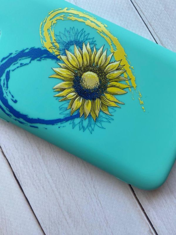 Матовий бірюзовий чохол на Samsung Galaxy A32 :: Серце з соняхом. Україна (принт 260)