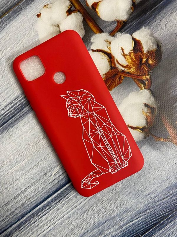 Матовий червоний чохол на Xiaomi Redmi 9C/10A :: Котик (принт 125)