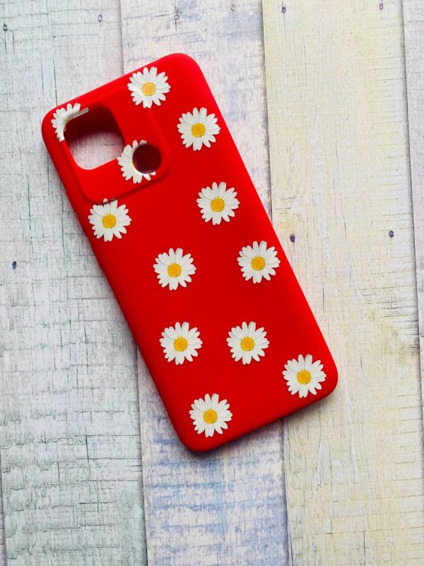 Матовий червоний чохол на Xiaomi Redmi 10C Фон ромашки (принт 41)