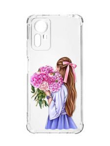 Чохол з потовщеними кутами на Xiaomi Redmi Note 12S :: Дівчина з півоніями (принт 11)