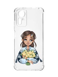 Чохол з потовщеними кутами на Xiaomi Redmi Note 12S :: Дівчина з тюльпанами (принт 22)