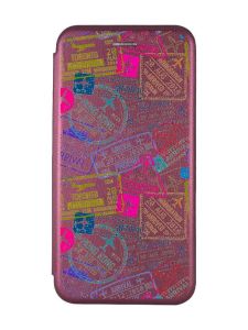 Чохол-книжка з малюнком для Samsung Galaxy A03s Бордовий :: Подорожі. Штампи (принт 316)