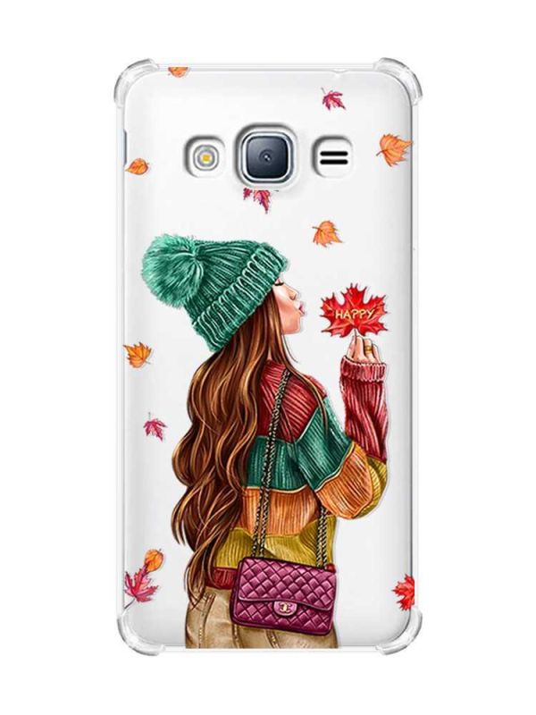 Чохол з потовщеними кутами на Samsung Galaxy J3(2016) J310 :: Дівчина з листям (принт 221)