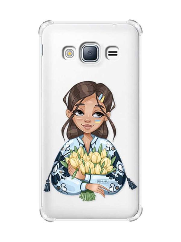 Чохол з потовщеними кутами на Samsung Galaxy J3(2016) J310 :: Дівчина з тюльпанами (принт 22)