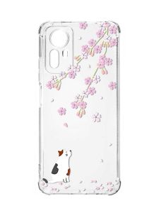Чохол з потовщеними кутами на Xiaomi Redmi Note 12S :: Котик і сакура (принт 283)