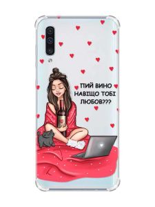 Чохол з потовщеними кутами на Samsung Galaxy А50 (2019) А505 :: Дівчина з вином (принт 219)