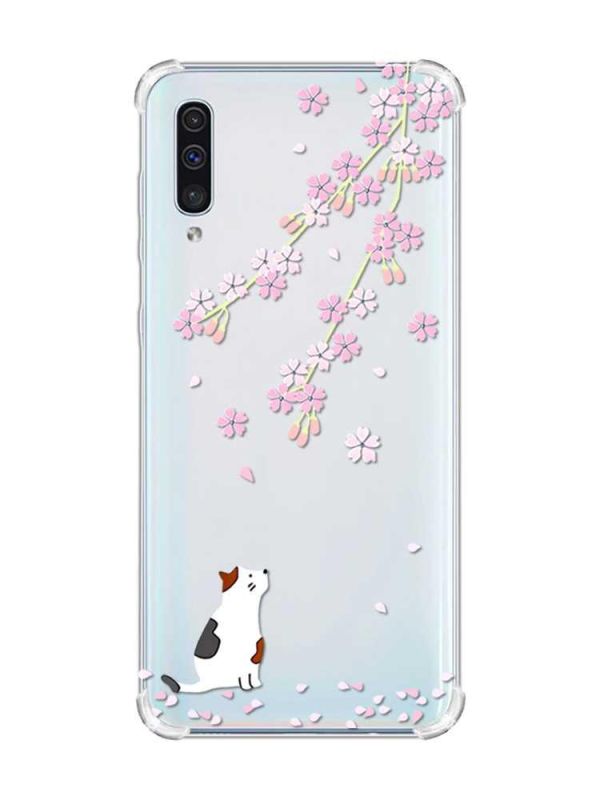 Чохол з потовщеними кутами на Samsung Galaxy А50 (2019) А505 :: Котик і сакура (принт 283)