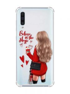 Чохол з потовщеними кутами на Samsung Galaxy А50 (2019) А505 :: Дівчина з кавою (принт 137)