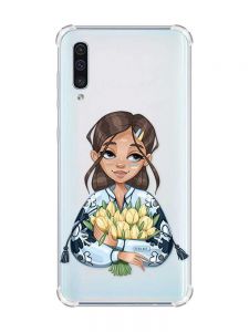 Чохол з потовщеними кутами на Samsung Galaxy А50 (2019) А505 :: Дівчина з тюльпанами (принт 22)