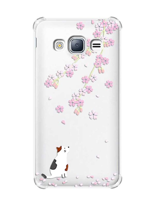 Чохол з потовщеними кутами на Samsung Galaxy J3(2016) J310 :: Котик і сакура (принт 283)