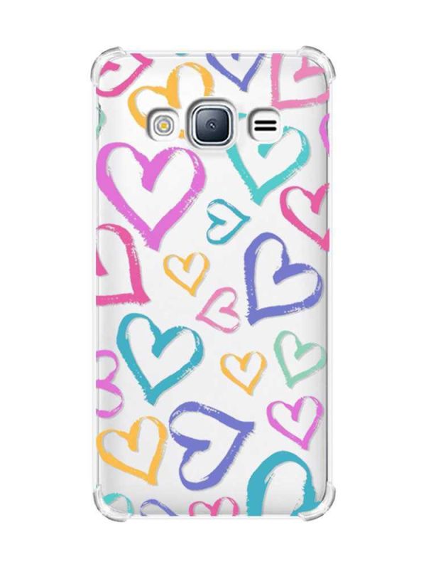 Чохол з потовщеними кутами на Samsung Galaxy J3(2016) J310 :: Різнокольорові сердечка (принт 332)