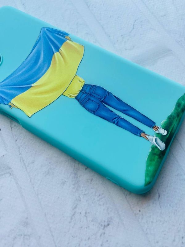 Матовий бірюзовий чохол на Xiaomi Redmi 9А :: Дівчина з прапором (принт 263)