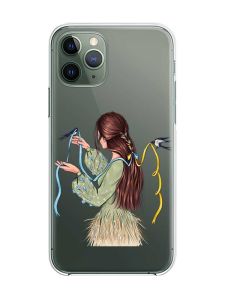 Прозорий чохол на iPhone 12 / 12 Pro :: Дівчина з ластівками (принт 16)