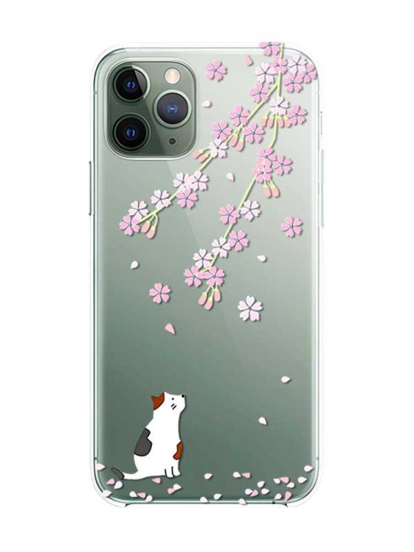 Прозорий чохол на iPhone 12 / 12 Pro :: Котик і сакура (принт 283)