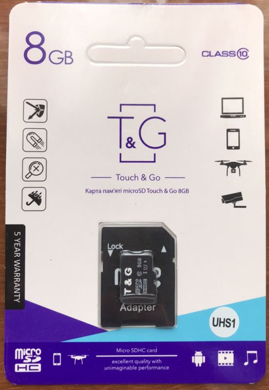 Карта пам'яті 8Gb MicroSDHC Class 10 з адаптером SD T&G