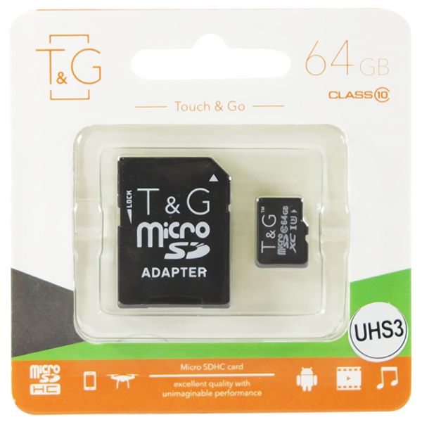 Карта пам'яті 64Gb MicroSDHC Class 10 з адаптером SD T&G
