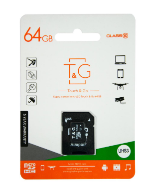 Карта пам'яті 64Gb MicroSDHC Class 10 з адаптером SD T&G
