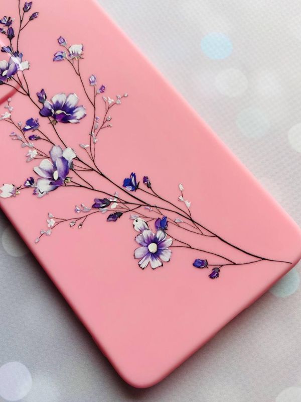 Матовий рожевий чохол на Xiaomi Redmi Note 8 :: Гілочка квітів (принт 278)