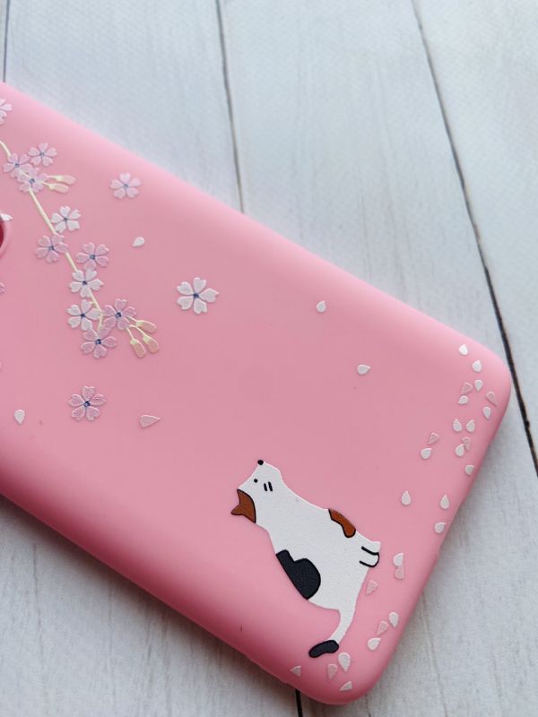 Матовий рожевий чохол на Xiaomi Redmi 7A :: Котик і сакура (принт 283)