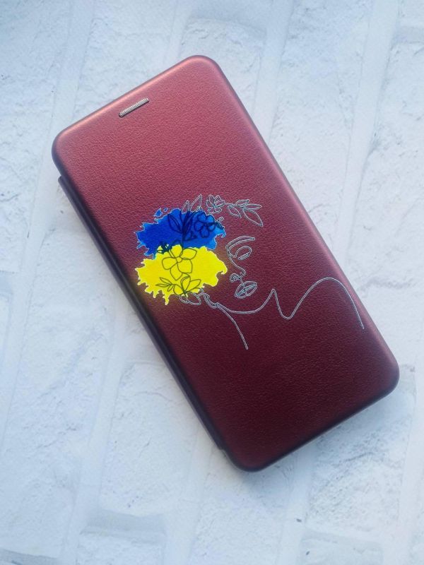 Чохол-книжка з малюнком для Samsung Galaxy A02s Бордовий :: Українка Арт (принт 3)
