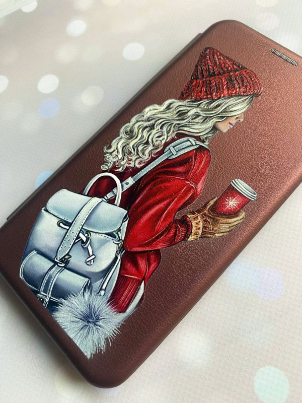 Чохол-книжка з малюнком для Samsung Galaxy S20 FE (G780) Бордовий :: Дівчина з рюкзаком (принт 9)