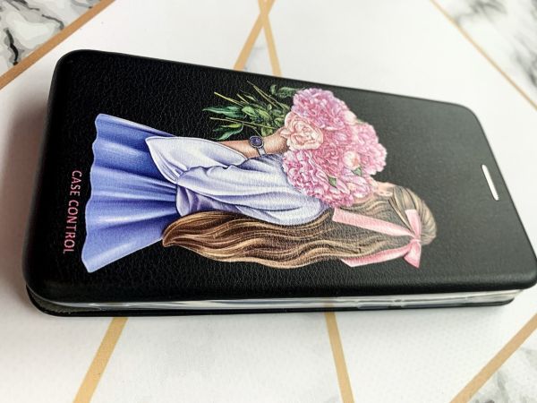 Чохол-книжка з малюнком для iPhone 11 Чорний :: Дівчина з півоніями (принт 11)
