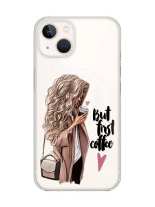 Магнітний чохол на iPhone 15 Plus із підтримкою MagSafe :: Дівчина з кавою (принт 114)