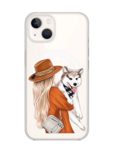 Магнітний чохол на iPhone 15 Plus із підтримкою MagSafe :: Дівчина з песиком (принт 115)