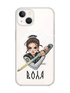 Магнітний чохол на iPhone 15 Plus із підтримкою MagSafe :: Українська захисниця (патріотичний принт 169)