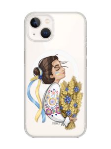 Магнітний чохол на iPhone 15 Plus із підтримкою MagSafe :: Українка з колосками (патріотичний принт 172)