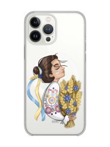 Магнітний чохол на iPhone 15 Pro із підтримкою MagSafe :: Українка з колосками (патріотичний принт 172)