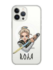 Магнітний чохол на iPhone 15 Pro Max із підтримкою MagSafe :: Українська захисниця (патріотичний принт 170)