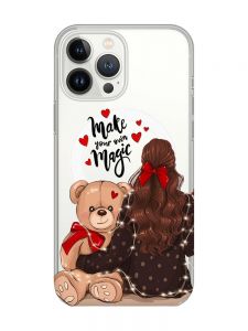 Магнітний чохол на iPhone 15 Pro Max із підтримкою MagSafe :: Дівчина з ведмедиком (принт 188)