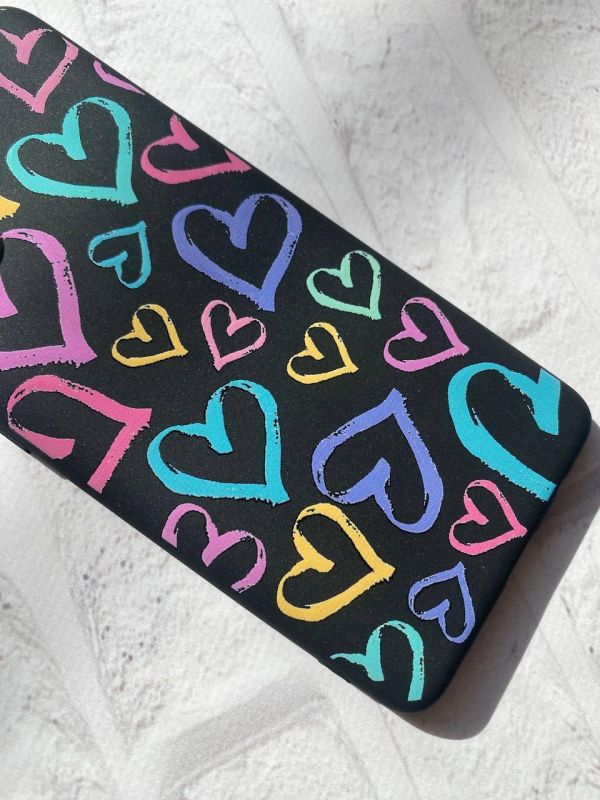 Матовий чорний чохол на Samsung Galaxy M30s/M21 :: Різнокольорові сердечка (принт 332)