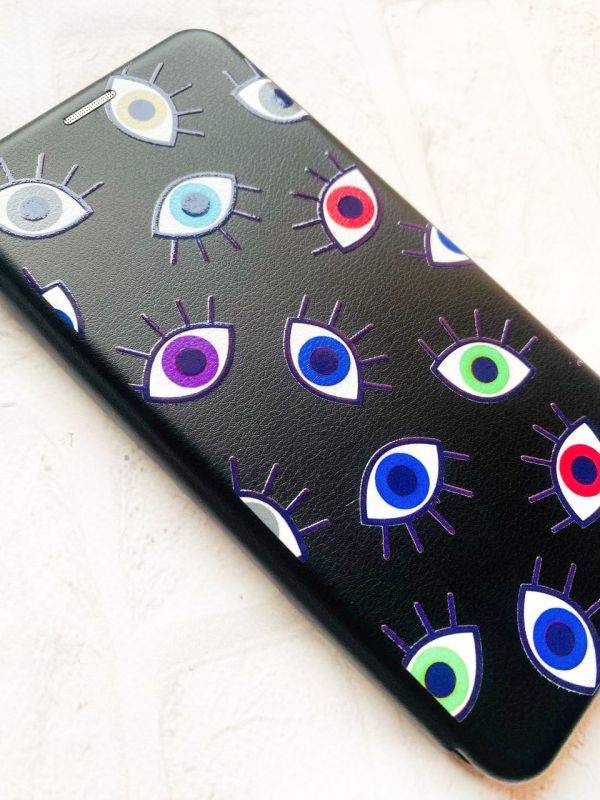 Чохол-книжка з малюнком для Samsung Galaxy A30 (2019) A305/A20 Чорний :: Різнокольорові очі (принт 336)