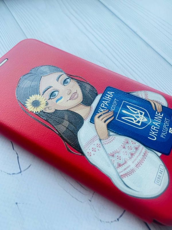 Чохол-книжка з малюнком для Samsung Galaxy А31 Червоний; Дівчина з паспортом (патріотичний принт 12)