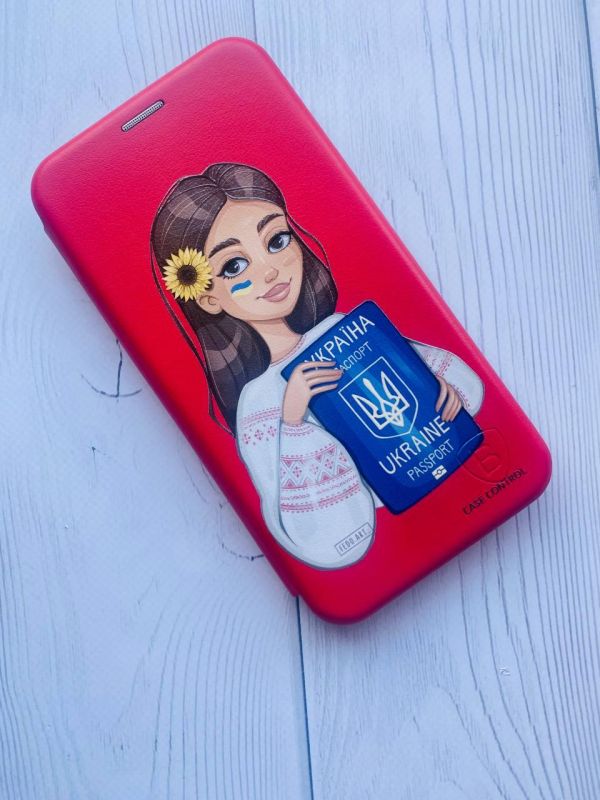 Чохол-книжка з малюнком для Samsung Galaxy A54 5G Червоний :: Дівчина з паспортом (патріотичний принт 12)