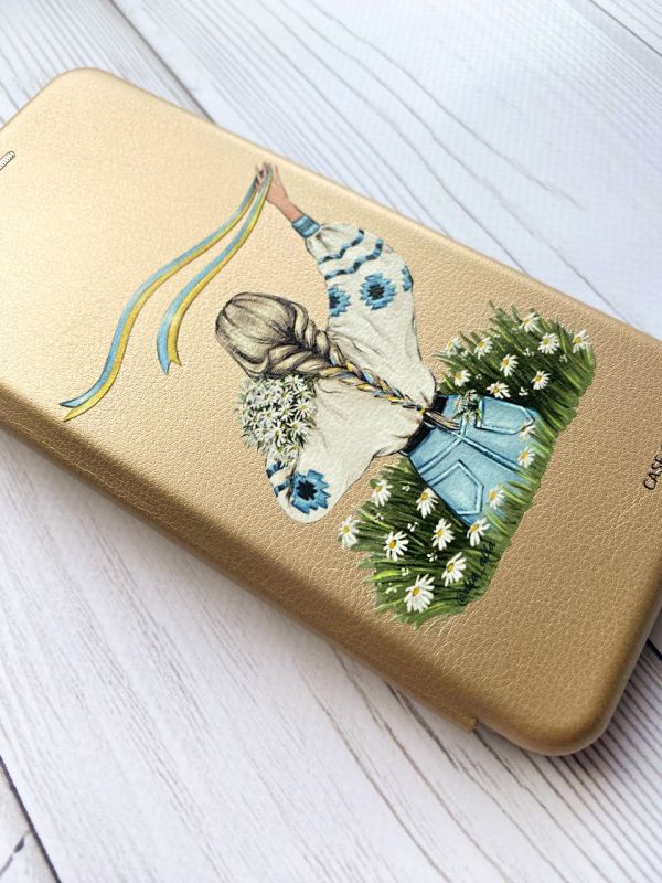 Чохол-книжка з малюнком для Xiaomi Poco C40 Золотий :: Дівчина зі стрічкою (принт 17)