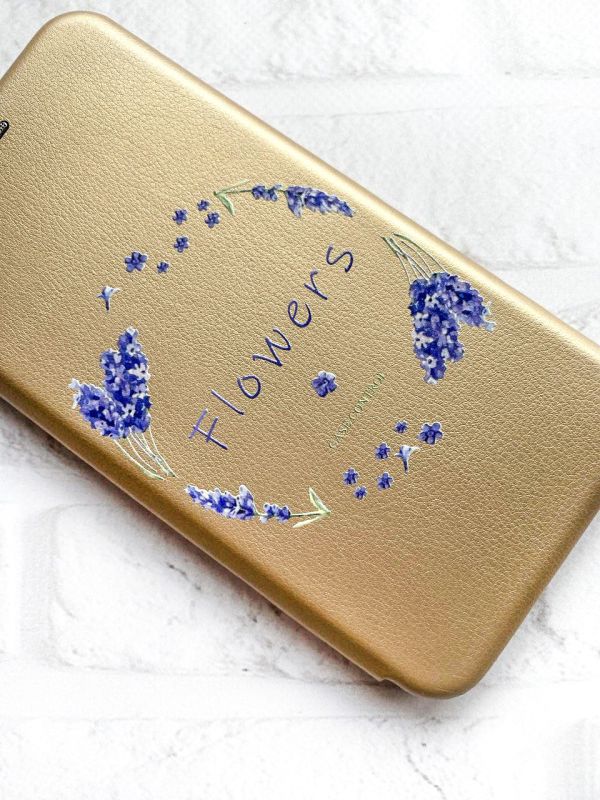 Чохол-книжка з малюнком для Samsung Galaxy A52 Золотий; Лавандовий віночок (принт 19)