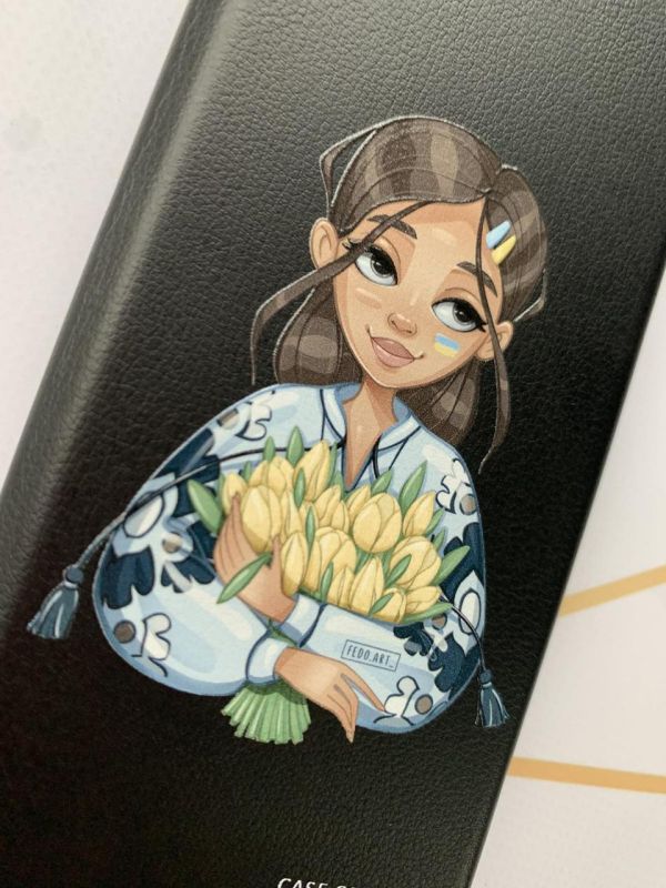 Чохол-книжка з малюнком для Samsung Galaxy A33 5G Чорний; Дівчина з тюльпанами (патріотичний принт 22)