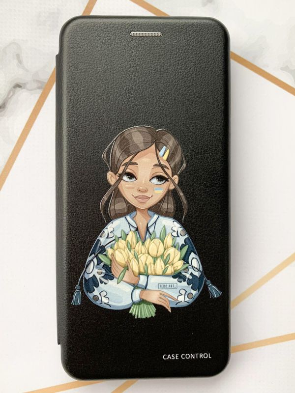 Чохол-книжка з малюнком для Samsung Galaxy A33 5G Чорний; Дівчина з тюльпанами (патріотичний принт 22)