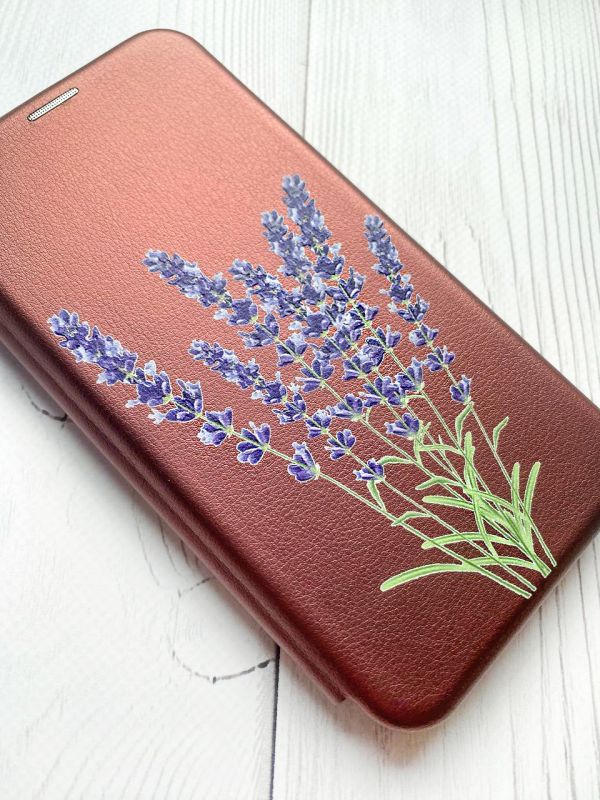 Чохол-книжка з малюнком для Xiaomi Redmi 9А Бордовий :: Лаванда (принт 28)