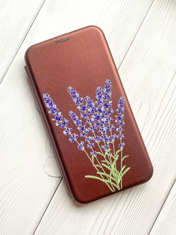 Чохол-книжка з малюнком для Xiaomi Redmi 12C Бордовий :: Лаванда (принт 28)
