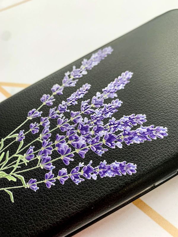 Чохол-книжка з малюнком для Xiaomi Redmi 9A Чорний; Лаванда (принт 28)