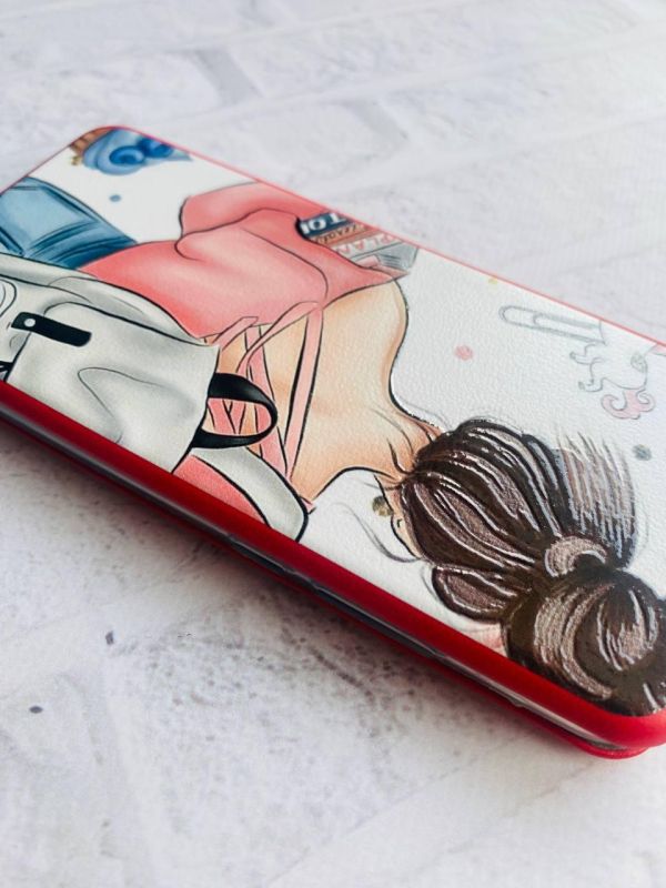 Чохол-книжка з малюнком для Xiaomi Redmi Note 8 Pro Червоний :: Дівчина з рюкзаком (принт 30)