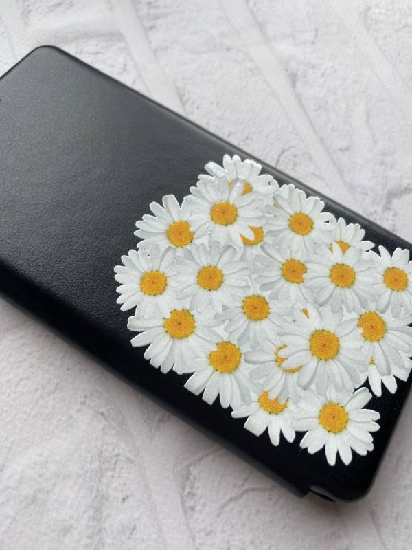 Чохол-книжка з малюнком для iPhone 7, 8 Чорний :: Букет ромашок (принт 40)