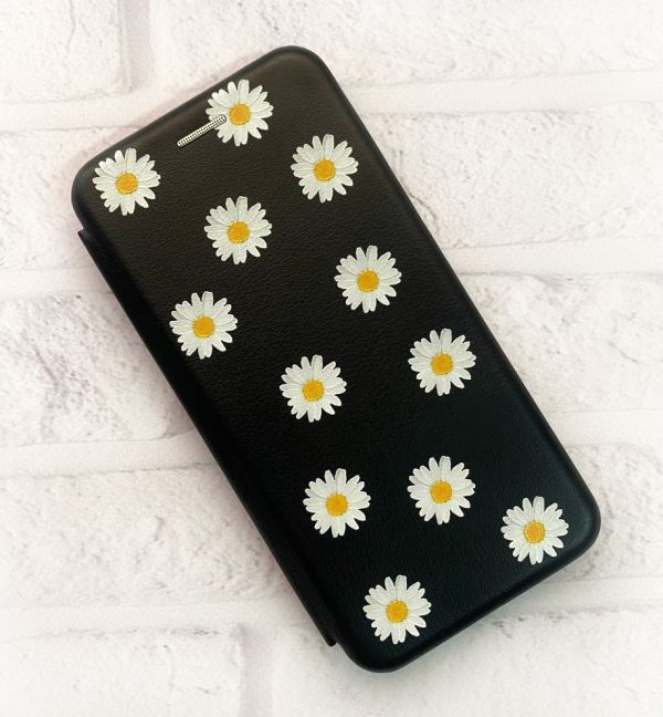 Чохол-книжка з малюнком для Samsung Galaxy S21 FE Чорний :: Фон ромашки (принт 41)